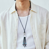 turquoise & leather cord beads necklace black