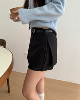 Nimu ストライプ柄ベルト付きショートスカートパンツ