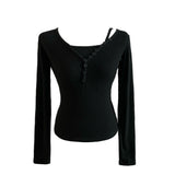 Dear Peach Touch Golji Strap Long Sleeve Top (3 colors)