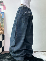 バックタトゥーレタリングバルーンデニムロングパンツ 🩵3サイズ