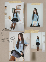 スカイVネックスパンデックススリム長袖Tシャツ