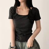 Newo Spandex Stripe Dangara Short Sleeve T-shirt