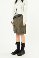 Flap vintage washed cargo midi skirt
