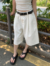 シティクラシックピンタックバミューダパンツ(White)