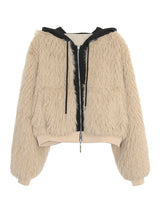 Eyes Hooded Layered Fur Zip-Up Jacket