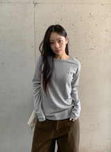 Achu ブラッシュド ベーシック ラウンド ロングスリーブ Tシャツ