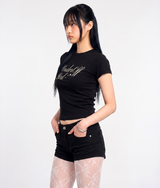 ストレッチコットンスリムショートスリーブTシャツロマンティック ブラック