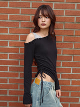 EYELET OFF SHOULDER L/S BLACK