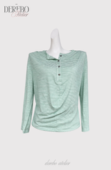 Mint Loose Stripe Long Sleeve T-shirt