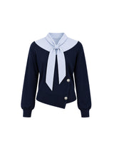 Jennifer Silver Button Point Asymmetric Blouse Sweatshirt Navy