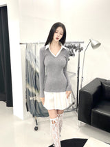 1114. Liz shirts layered pleats mini ops (2color)