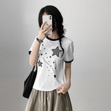 キッチルック💖ナイト スター パッチ リンガー ショートスリーブ Tシャツ(4 colors)