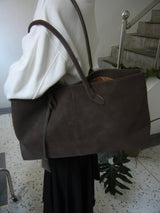 Suede Big Shoulder Tote Baguette Bag