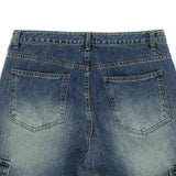 LMN Solid Cargo Wide Denim Pants (blue)