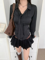 Vella Romantic Silky Slim Tie Blouse (4 colors)
