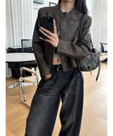 Crop leather blouson jacket(3color)
