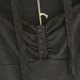 Lace Button Shirring Strap T-Shirt 231330508