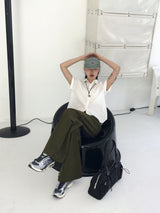 Kabeon カットポケットキーリングピンタックシャーリングツーウェイロングワイドジョガーパンツ