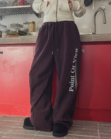 Point lettering brushed wide pants