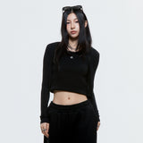 (DUC) V-Neck Crop Cardigan Black