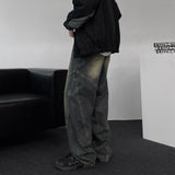 GJ5096 Biker incision wide denim (2 colors)