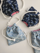 denim ribbon string pouch - light blue S