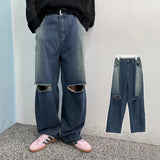Ripper washed wide denim pants