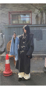 wool charcoal quilting toggle hooded long coat