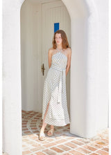 Praha Halter Dress Ivory&Green