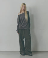 Button Off-Shoulder Long Sleeve [Grey]