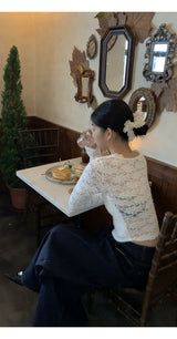 レースバックシースルーレイヤードニットウェアTシャツ
