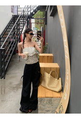 Punching Detail Paisley Sleeveless Tube Top