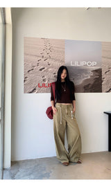 Khaki brown line wide cotton pants