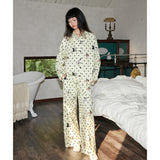Cotton Polka Dot Cat, Dog & Rabbit Print Shirt-Style pajamas Loungewear Set