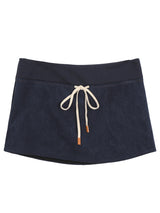 Navy drawstring terry mini skirt