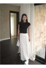 Work White Ribbon Long Skirt