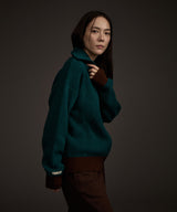 W COLOR MIX KNIT ZIP-UP CARDIGAN GREEN