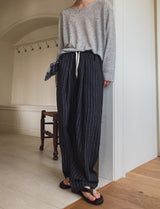 Summer Linen Stripe Banding Pants