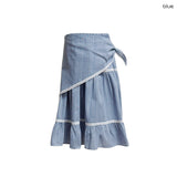 (2color) Scarf Slub Stripe Lace Tiered Skirt