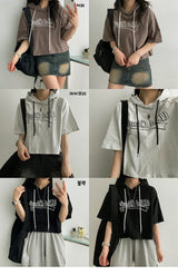 Edelna Printed Short Sleeve Hooded Short Sleeve Short Sleeve Tee
