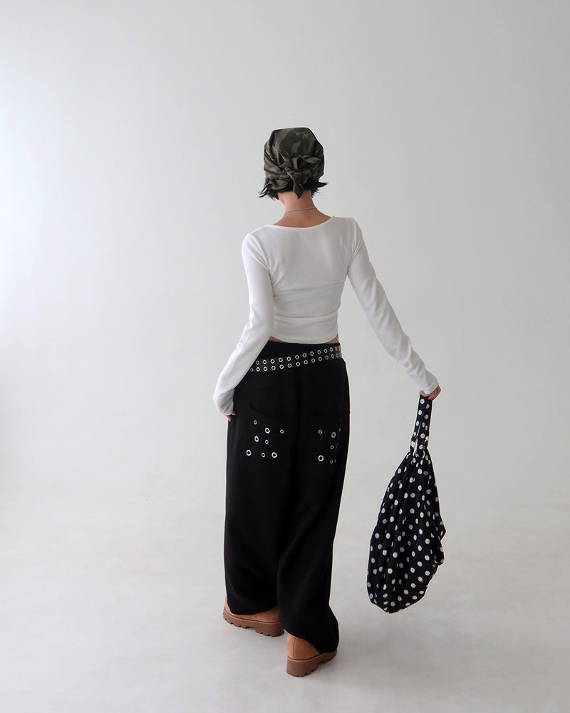 Punching eyelet string wide pants