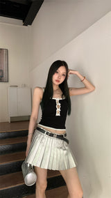 Center ribbon slit sleeveless top