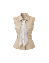 セリーヌドットスカーフリネンスリーブレスブラウス Beige