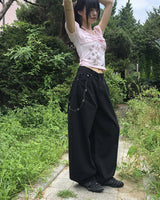 トッピングフラワースタッドワイドロングパンツ