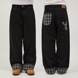 Check Applique Roll Up Pants