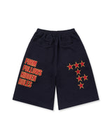 Star Lettering Patch Bermuda Sweat Pants - Navy