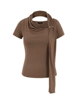 Cowl Neck Scarf T-Shirt _ BROWN
