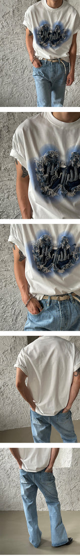 [UNISEX]フィンガーカッティングオーバーフィットTシャツ (2color)