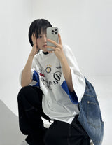 カラーブロックラグランオーバーTシャツ