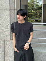 キルステッチセミマッスルフィットニットショートスリーブTシャツ